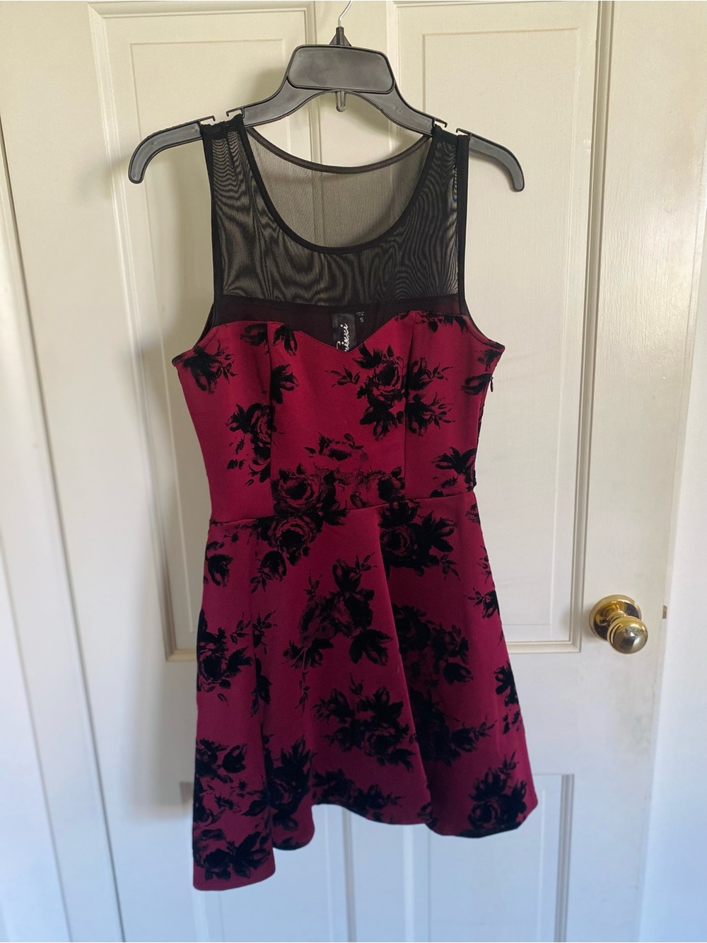 Trixxi Juniors' Floral Mini Dress Black & Burgundy
